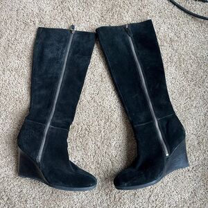 Franco Sarto Watch Black Suede Wedge Knee-High Boots Sz 7.5